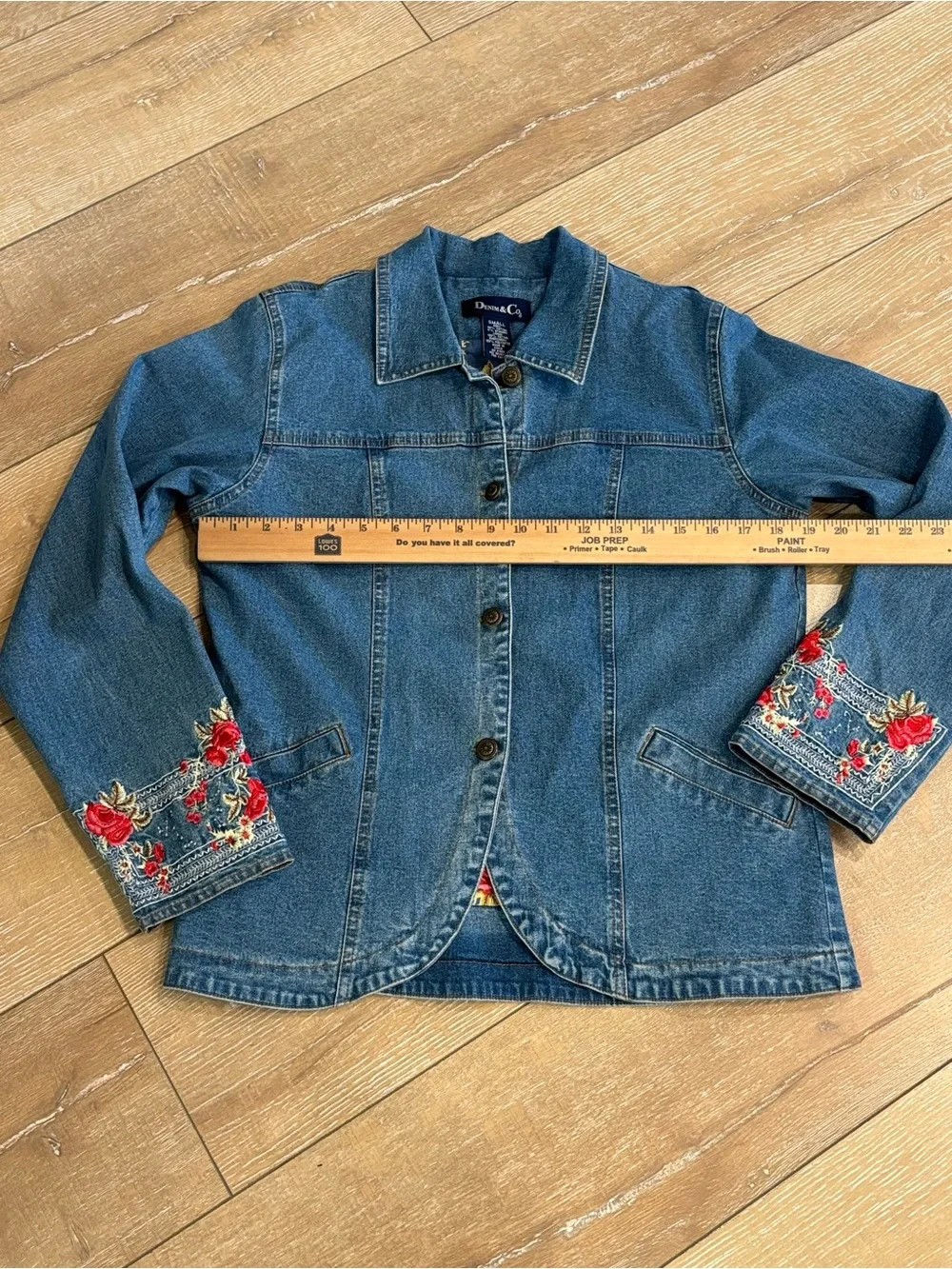 Denim & Co Floral Embroidered Denim Jacket & Pants Set Size Small 2 Pc